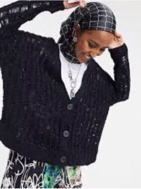 Factorie Fuzzy Knit Grungey Buttoned Cardigan Women’s Sweater